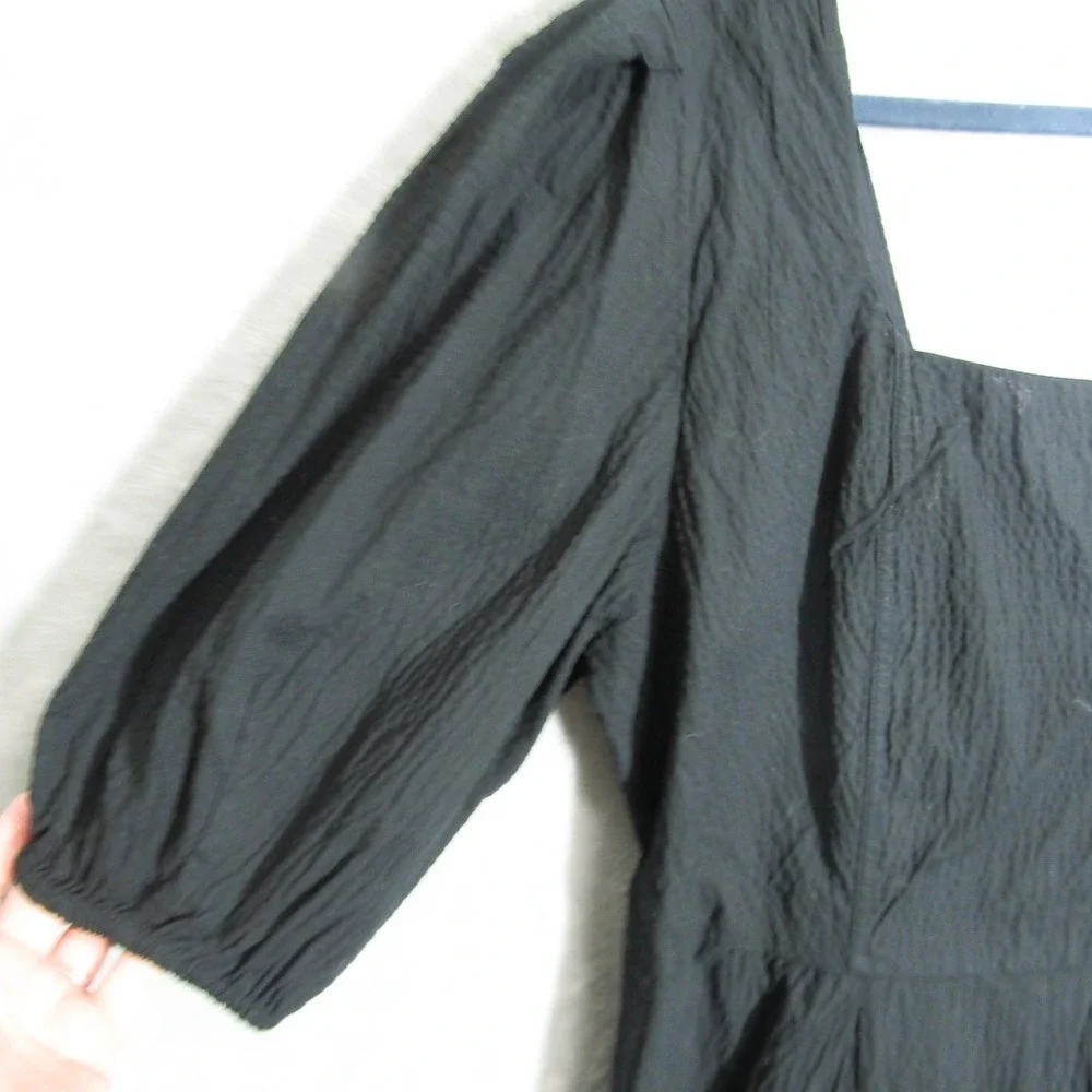 A New Day Women's Black Midi Dress XXL Square Neck Puff Sleeve Cotton Blend